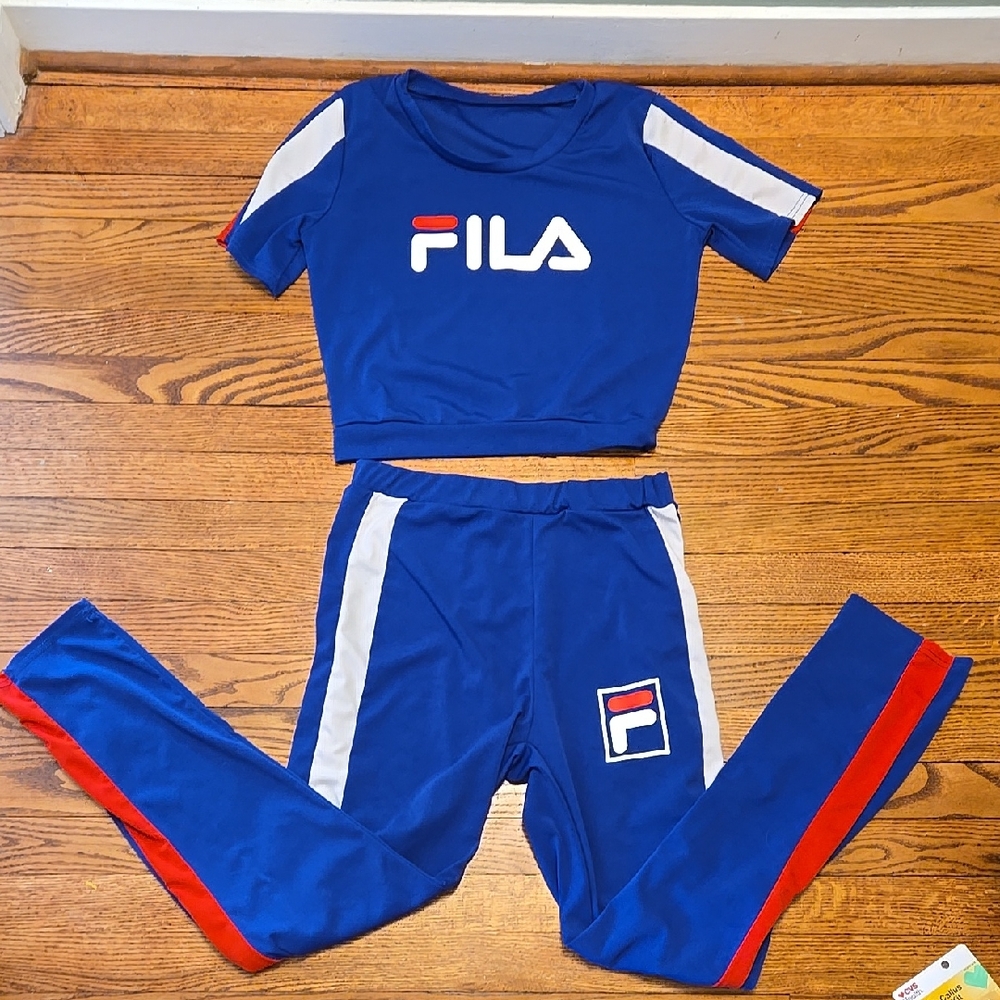 Fila Red White Blue Athletic Track Set Crop Top and Pants 90s Y2K